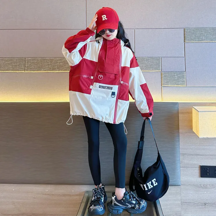女童冲锋衣外套春装2025春秋季新款洋气潮酷女大童初中生户外服装