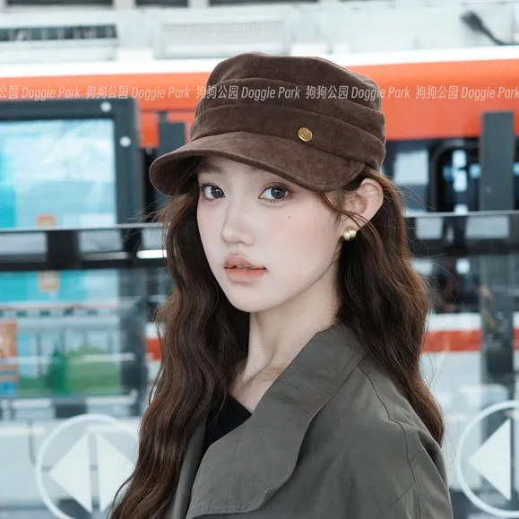 狗狗公园|金标软麂皮绒平顶帽秋冬新款2025休闲百搭显脸小马帽子