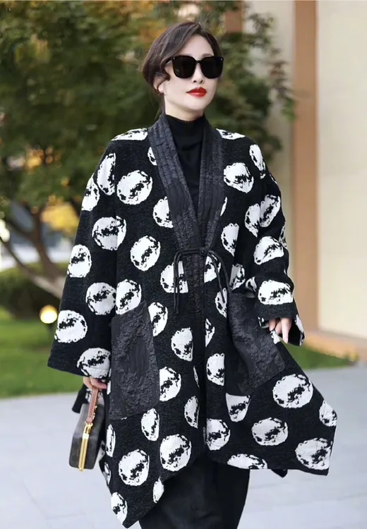 秋季中长款宽松保暖气质印花时尚棉服