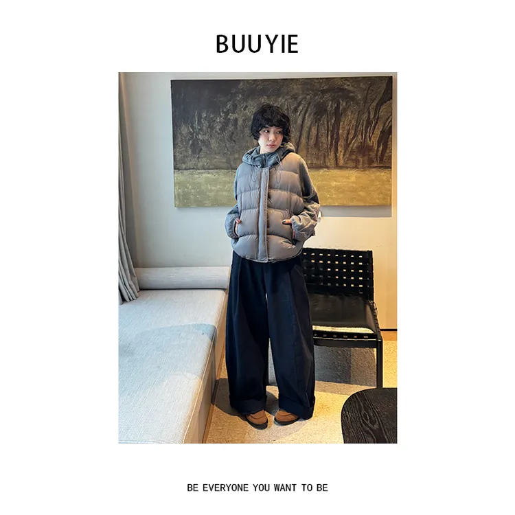 BUUYIE【素芃】真两件鸭绒羽绒服马甲宽松保暖设计感极简气质251352