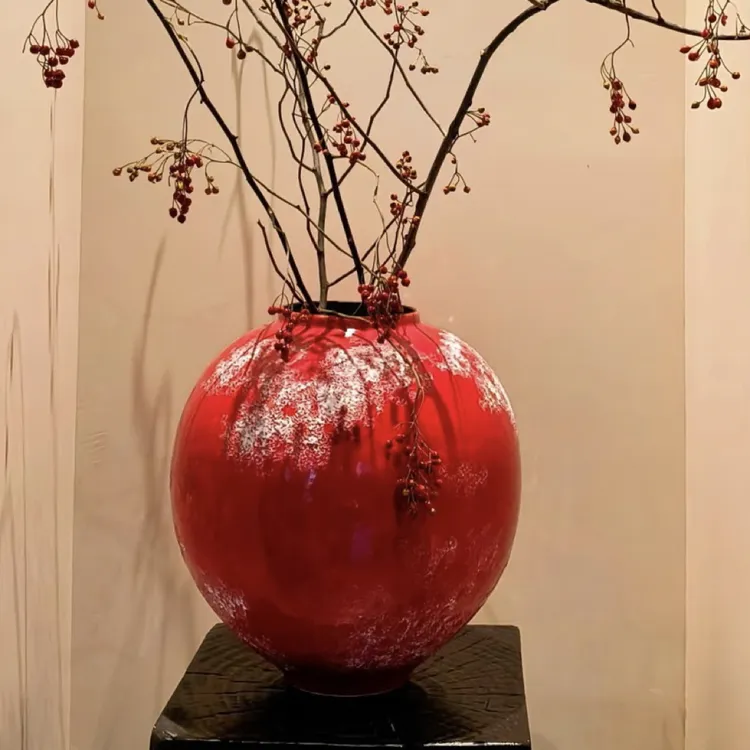 由禧儿Uolike新中式红色陶瓷花瓶摆件客厅插花创意水培复古高级感