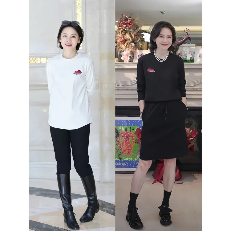 我是摩羯 细嗅蔷薇 100新疆长绒棉德国进口机渐变牙刷绣秋T恤