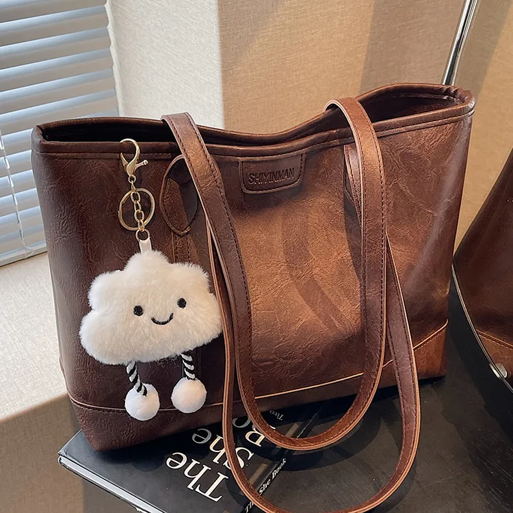 复古托特包女大容量2025新款秋冬百搭单肩包简约大学生上课通勤包