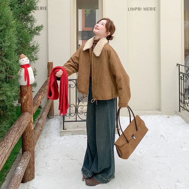 咖色皮毛一体羽绒服女2025冬季新款韩系小个子加厚羽绒内胆短外套