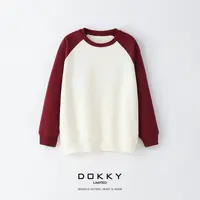 Dokky「情侣款-美式学院系」定纺水洗棉.撞色插肩袖.圆领卫衣D0230