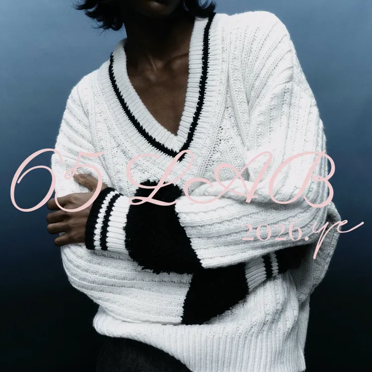 65LAB*「V领粗针毛衣」美丽诺羊毛 粗针毛衣