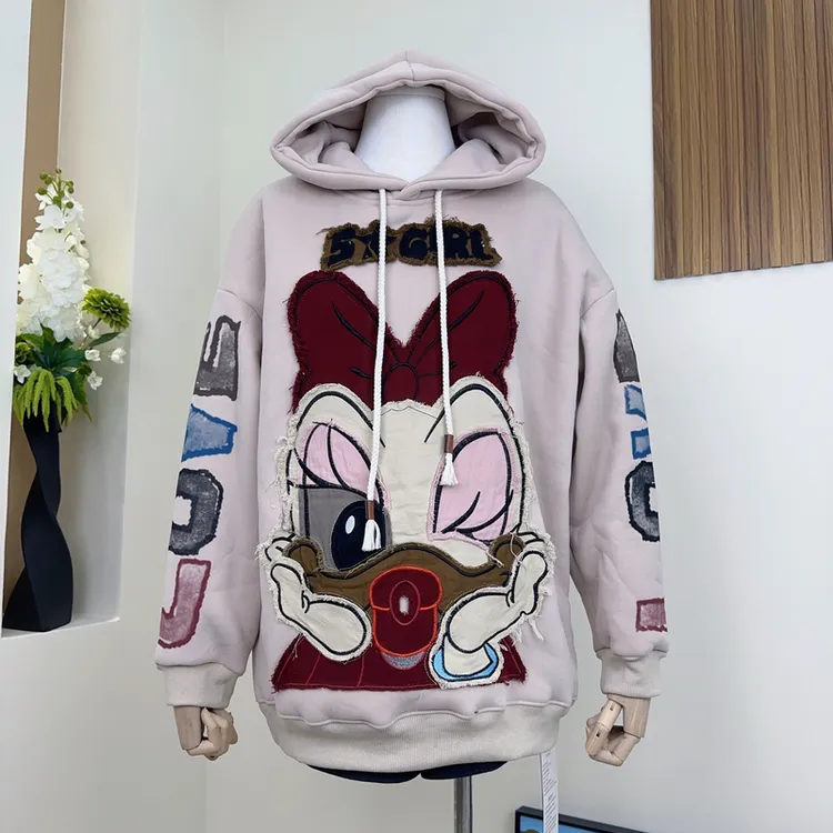 （3143）y2025新款秋冬加绒加厚卫衣女印花连帽ins韩版刺绣宽松上