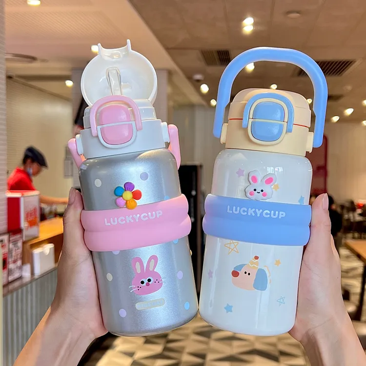手提保温杯女2025新款高颜值大容量带吸管杯子小学生上学专用水杯