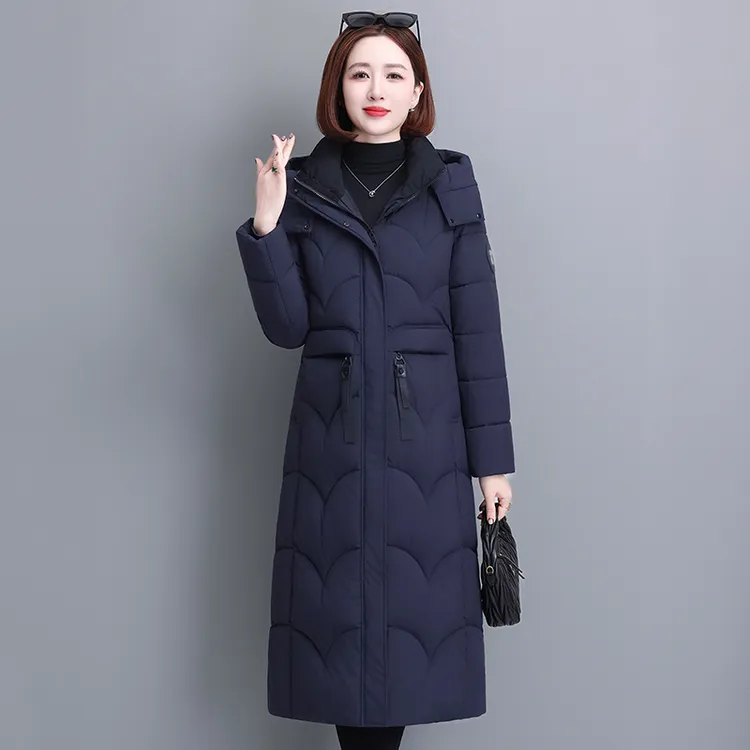中年洋气妈妈装厚款棉服女加肥加大码200斤长款棉衣冬季棉袄女
