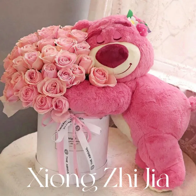 开学礼物永生花玫瑰草莓熊花束抱抱桶生日礼物送女生女孩老师全班