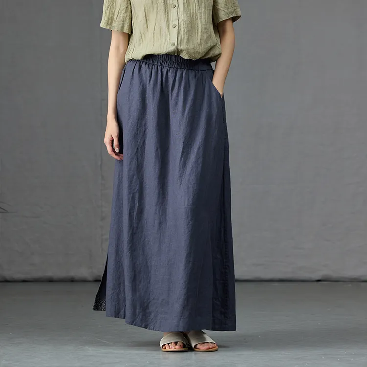 Q.TU夏季新款半身裙27英支汉麻4423原创休闲气质好看舒适高级裙子