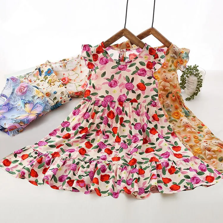 棉绸女童连衣裙2025儿童碎花洋气宝宝夏季薄款中大童小女孩韩版潮