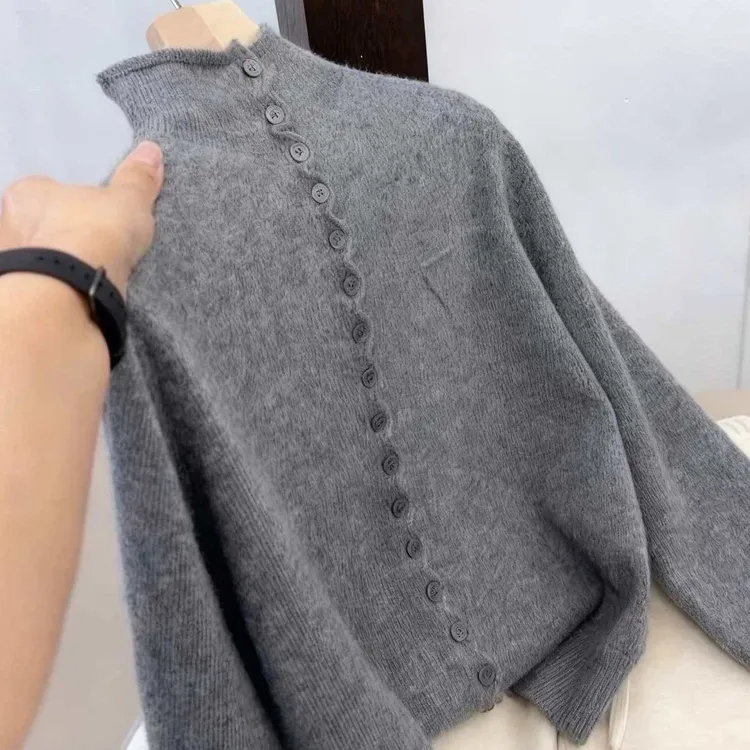 正品撤柜剪标羊毛衫花边针织开衫秋冬新款纯色毛衣长袖外套上衣