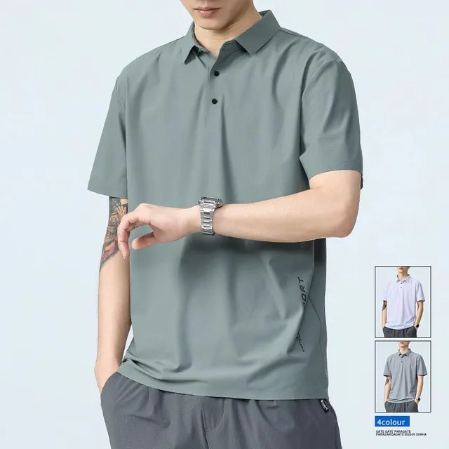 男士冰丝短袖polo衫高级感夏装正肩宽松大码无痕新款年轻气质T恤