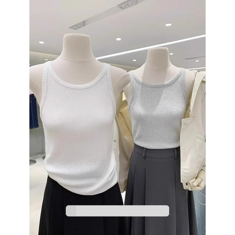 芯娇晴法式白色遮副乳冰丝针织吊带背心女夏外穿薄款内搭无袖上衣