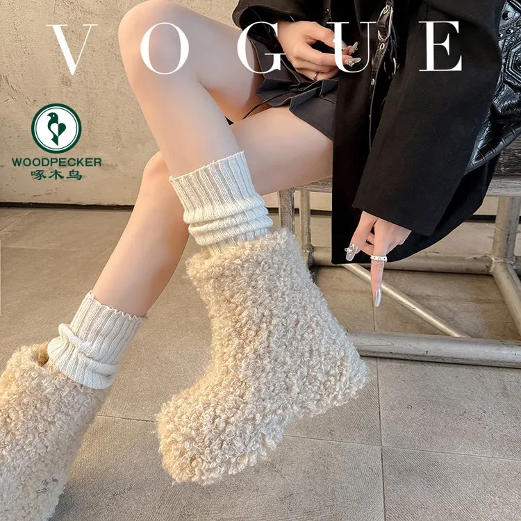 啄木鸟韩国加绒加厚雪地靴女2025年冬保暖棉靴防滑平底短筒毛毛靴