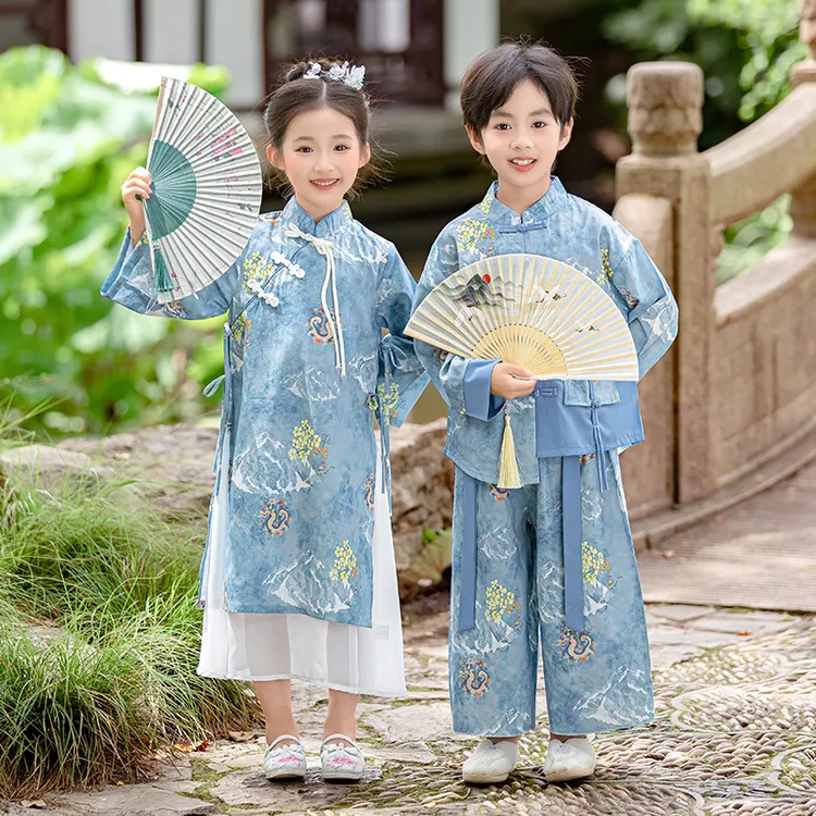 女童新中式套装2025春秋季新款汉服男童中国风唐装儿童古装演出服