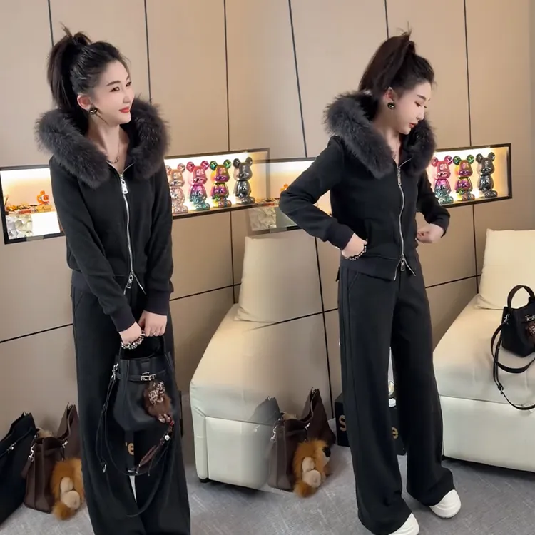 2025秋冬新款时尚显瘦气质网红高档套装女高级百搭宽松大码两件套