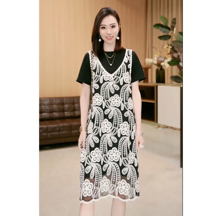 林果&季得 【维港的风】时尚减龄气质百搭女士真两件套裙