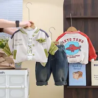 男童春装2025新款卡通男宝宝套装春秋款棒球服休闲三件套潮衣