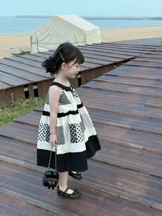 女童连衣裙夏款2025新款女孩拼色吊带裙女宝气质时尚薄款背心裙