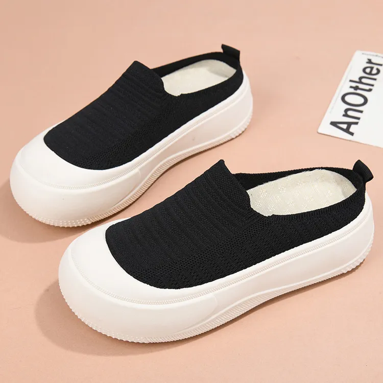 厚底镂空包头半拖女2025夏季网面外穿一脚蹬妈妈鞋透气极简渔夫鞋