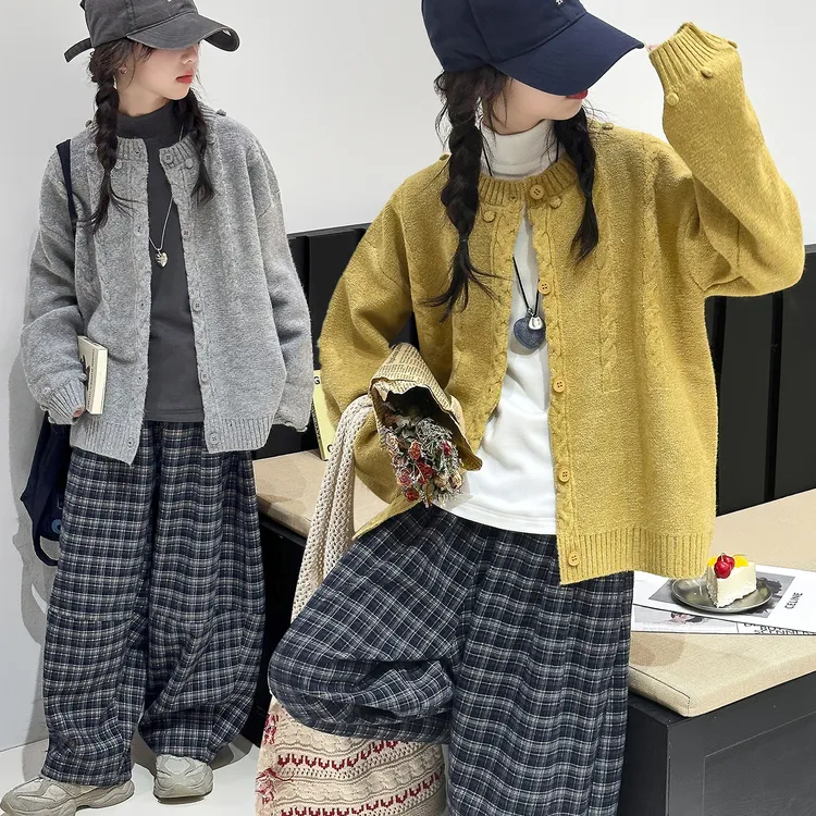 女童毛衣春秋儿童洋气韩版纯色针织开衫女大童潮流秋装毛线衣外套