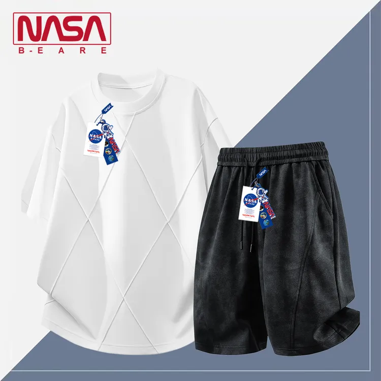 NASA联名美式解构设计宽松短袖圆领T恤男套装2026夏季极简风穿搭