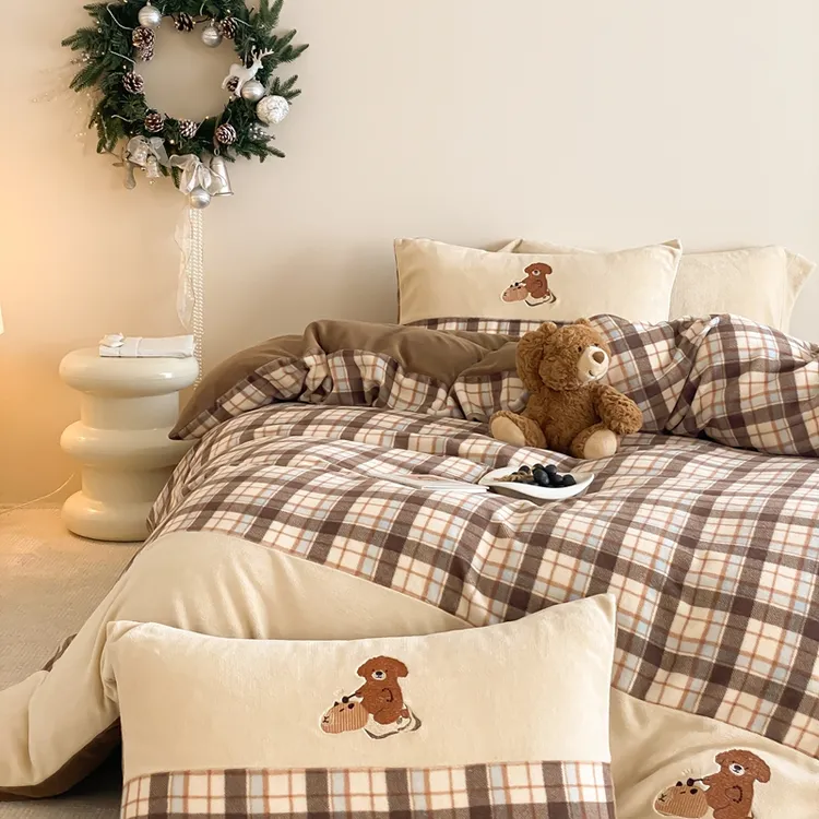 冬季牛奶绒床上四件套卡通刺绣珊瑚绒加绒保暖被套床单25新款a类