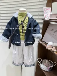 韩系女童冬季款百搭休闲加绒加厚外套男女童洋气绗棉保暖裤子