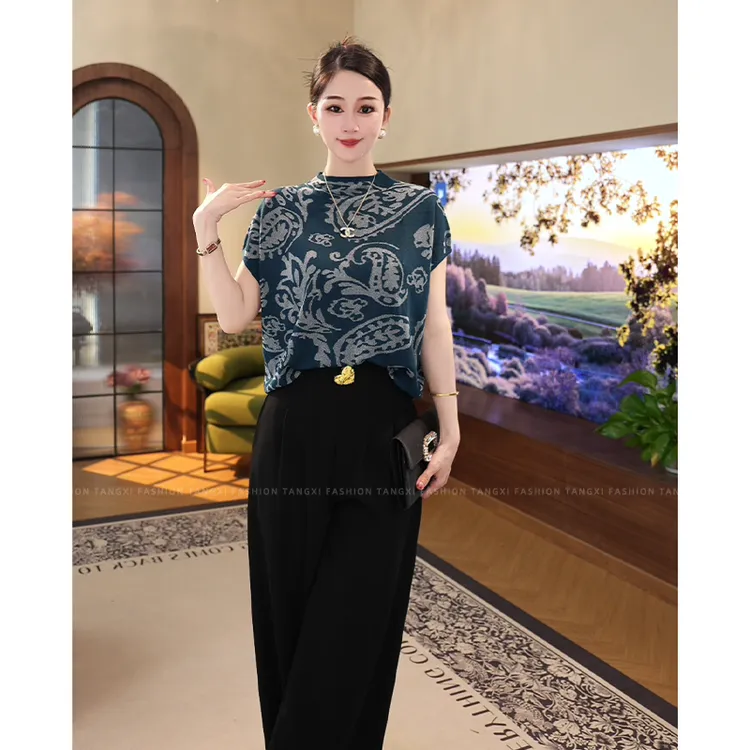 2025夏新【DD-103】莱赛尔天丝凉感透气圆领上衣图腾印花显瘦百搭女