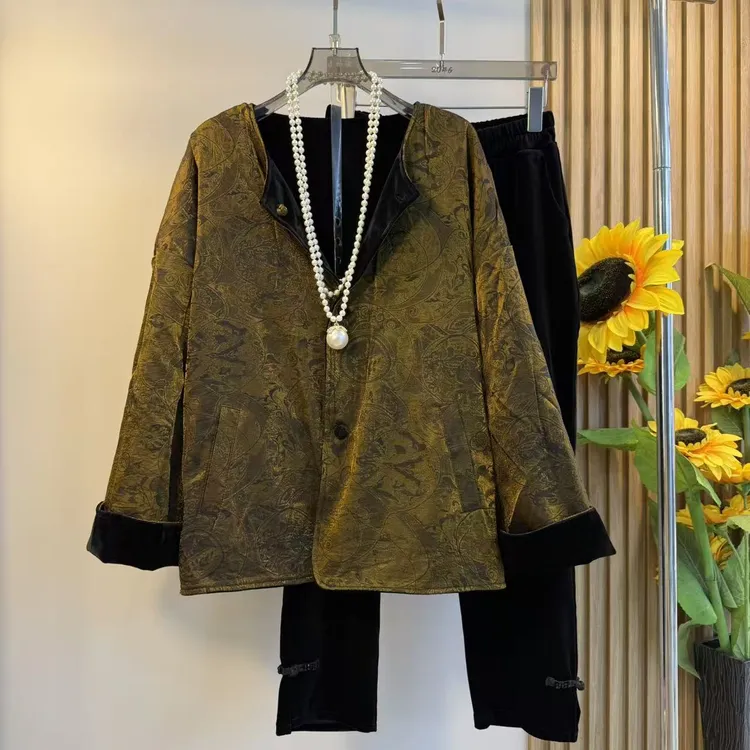 大码女装可两面穿丝绒外套女2025秋季新款精致年轻款减龄国风上衣