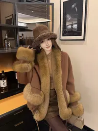 GUIDI GUDI【暖冬初雪】贵气拼接狐毛皮草外套/黄加蓝
