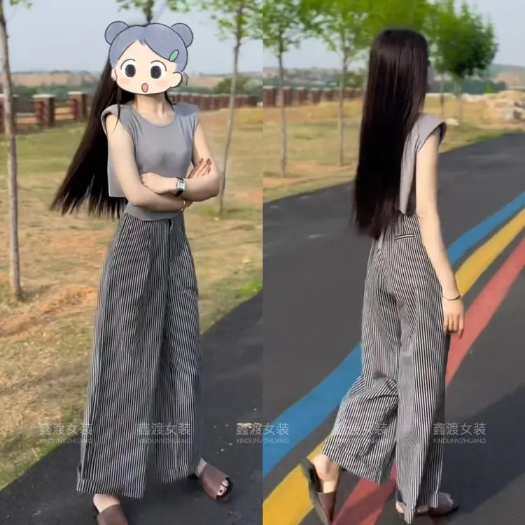 2025夏季新款时尚显瘦气质女士网红洋气两件套百搭款D9901