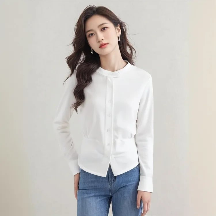 显瘦修身洋气减龄上衣秋季新款胖MM大码女装高级感长袖白色T恤女