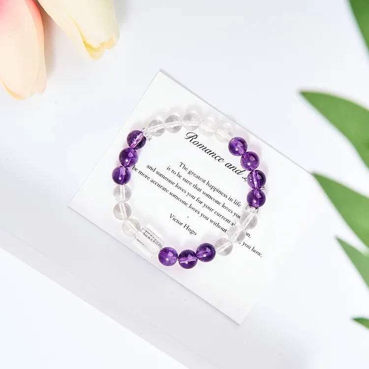 听涧·天然紫水晶搭配白水晶手串简约高品质能量手链开运珠宝