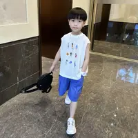 男童夏季薄款休闲套装2025新款中童卡通无袖T恤短裤两件套童装潮