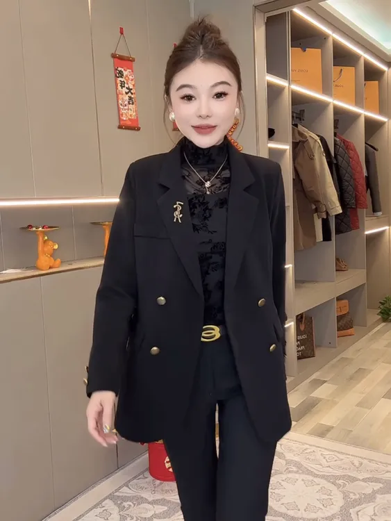 欧货爆款上衣女2025年春季新款时尚洋气宽松显瘦百搭后扣西服外套