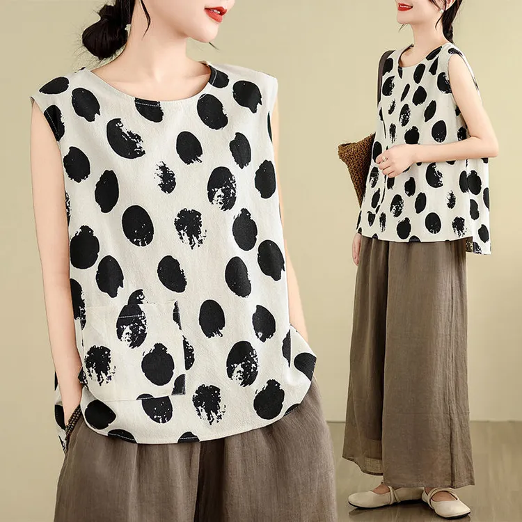 Z棉麻大码无袖T恤女装夏季文艺宽松休闲外穿背心上衣女胖MM妈妈装