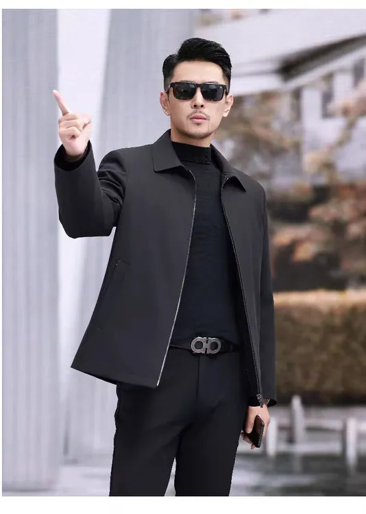 秋冬中老年上装中老年男士秋冬装外套爸爸男装水貂内胆