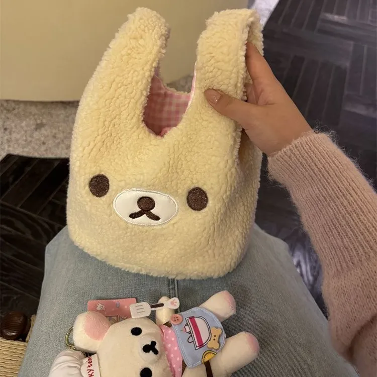 ZY冬季新款轻松熊妹毛绒手腕包外出通勤手提包百搭大容量便携女包