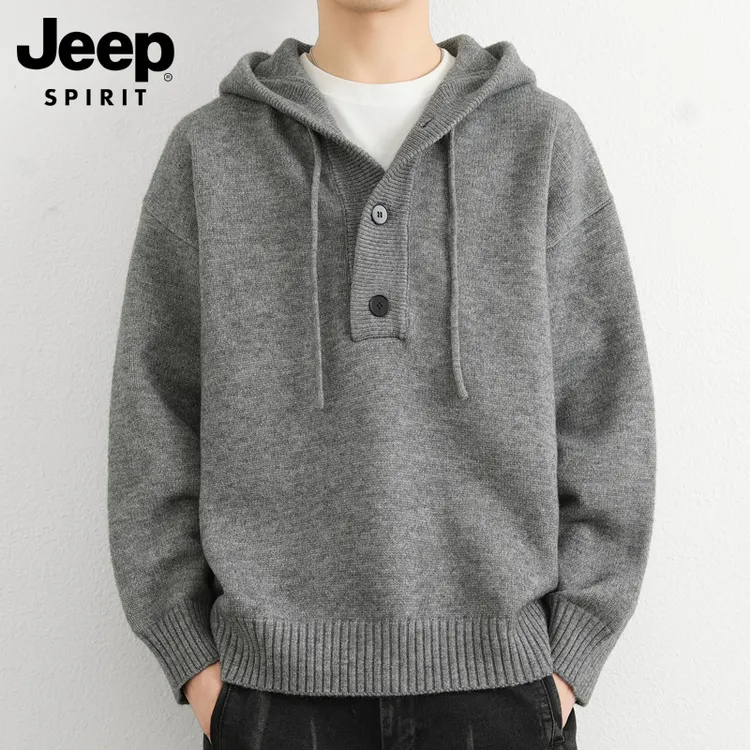 JEEPSPIRIT吉普男士秋冬款连帽毛衣男宽松潮流百搭针织衫外套男款
