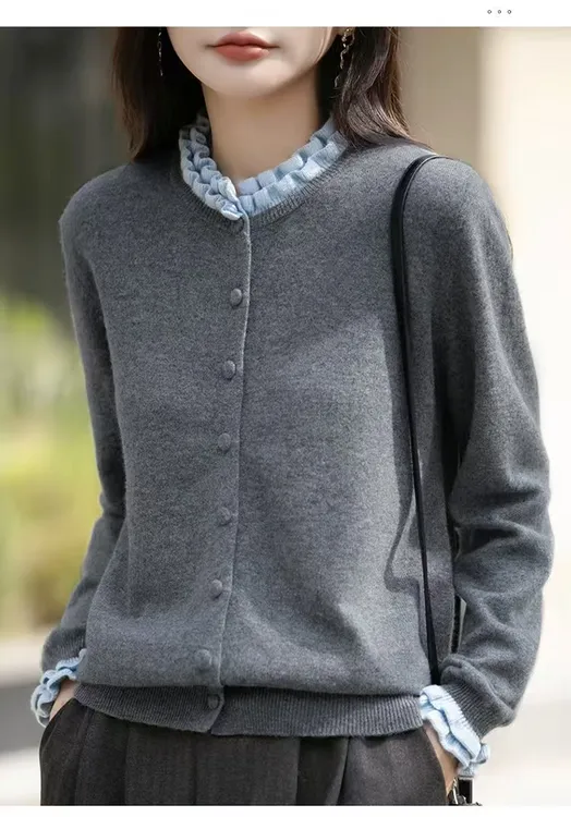 针织打底衫长袖秋冬刺绣宽松女衫纯色木耳边女装气质时尚百搭毛衣