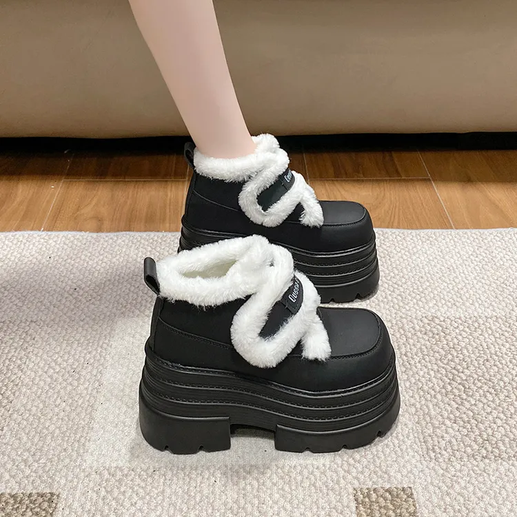 爆款魔术贴小个子10cm厚底增高雪地靴女冬季新款加绒保暖松糕短靴