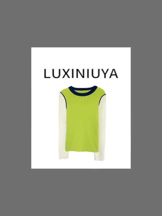【LUXINIUYA】内搭新宠 100超细羊毛撞色温柔针织衫时尚上衣#CX2260