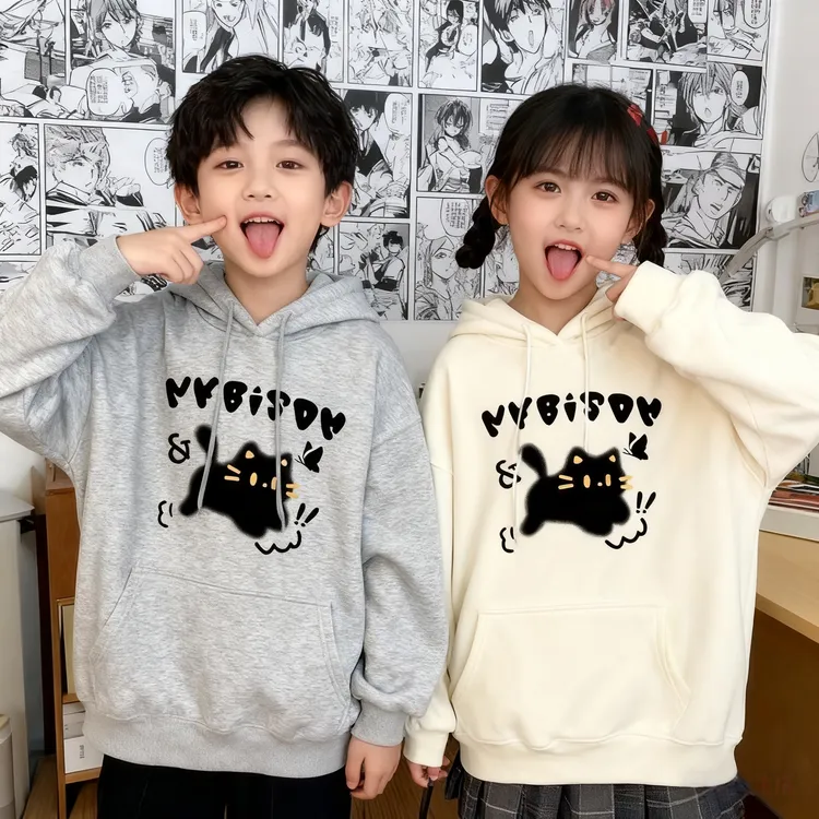 2025秋冬季新款儿童字母印花连帽卫衣女童中大童小学生加绒上衣服