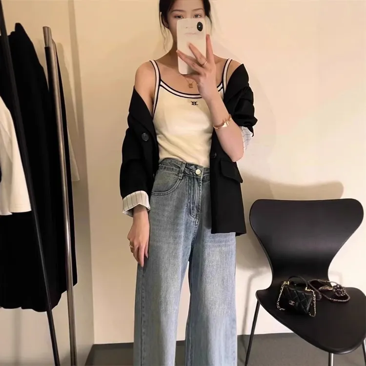 来西 法式撞色针织吊带女士小香风时尚内搭小吊带时尚百搭无袖