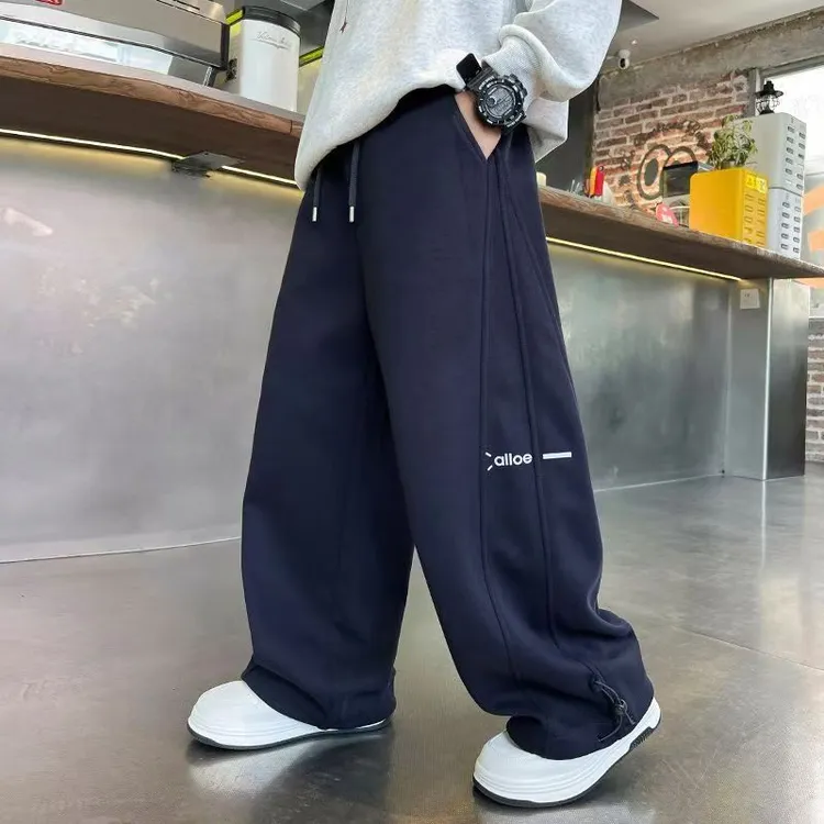 男童直筒裤子春秋款2025新款儿童秋季运动裤宽松潮酷痞帅童装卫裤