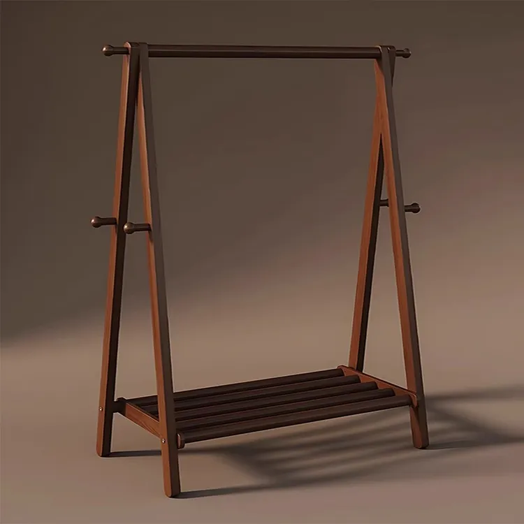 美式复古全实木挂衣架卧室落地不占地家用客厅可折叠木质衣帽架子