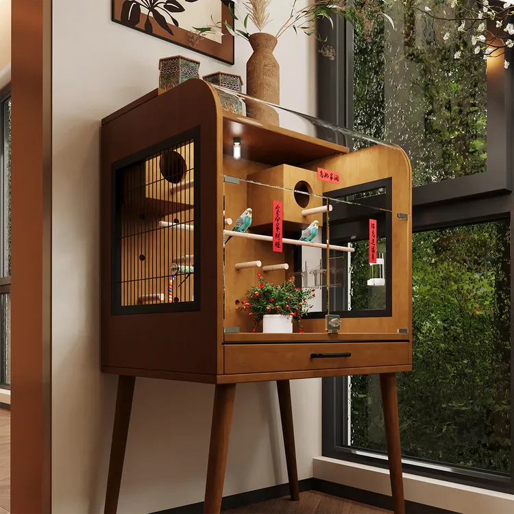 新中式实木弧顶鸟笼鹦鹉专用豪华透明繁殖箱虎皮玄凤牡丹和尚大号